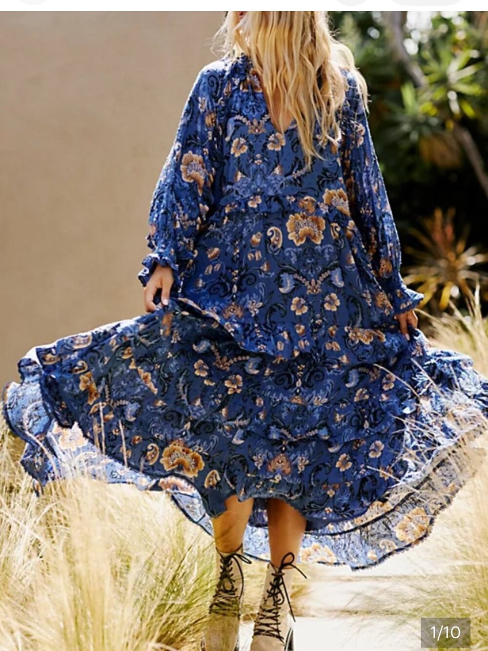 Spell Aurora Bohemian Blue Floral Maxi Dress - Lightweight Tiered V-Neck
